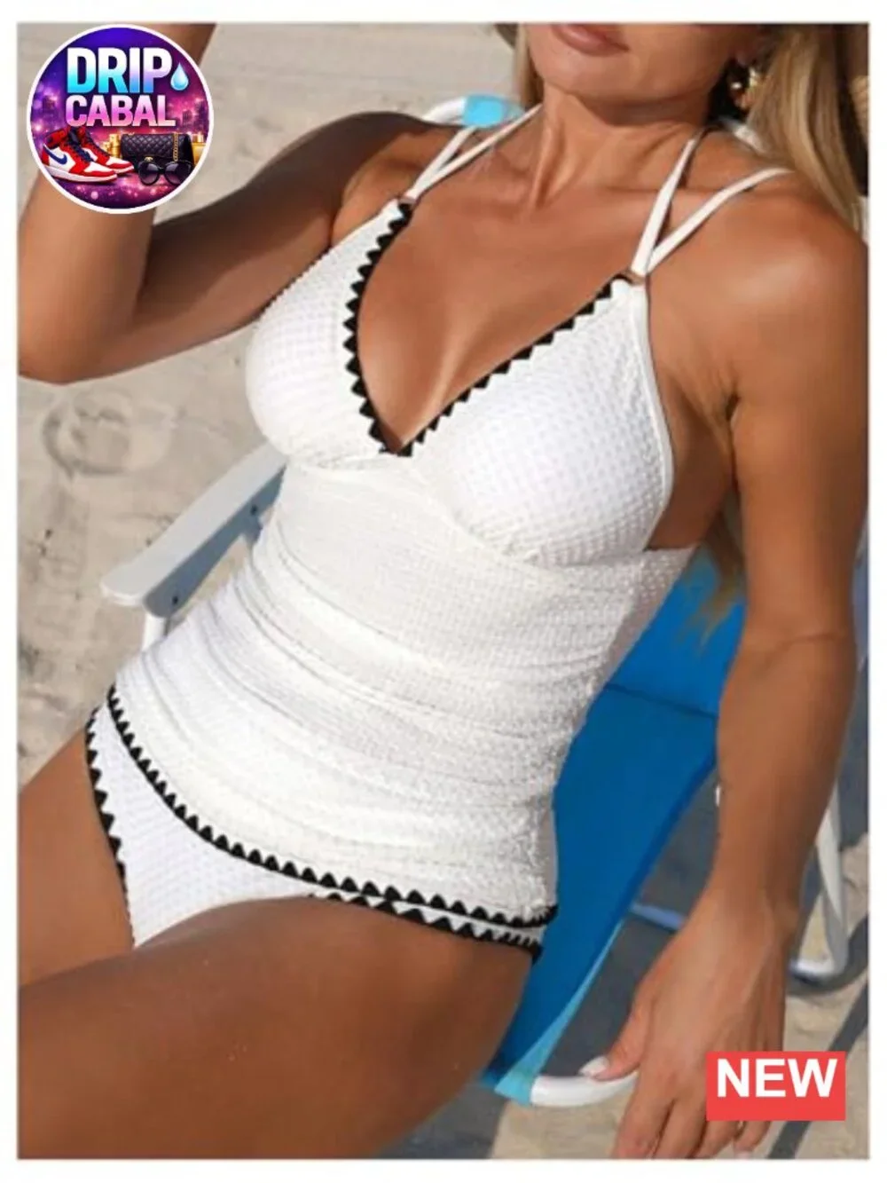 2 Piece Textured Halter Tankini Swimsuit with Tie Backless Top and Brief Bottom